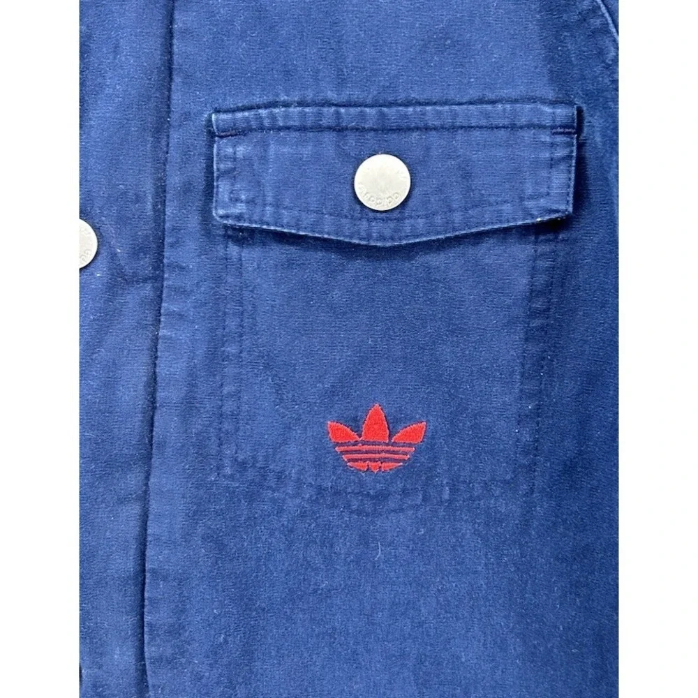 Vintage‎ Adidas Retro Workwear Style Snap Button Jacket Blue Red Logo Small